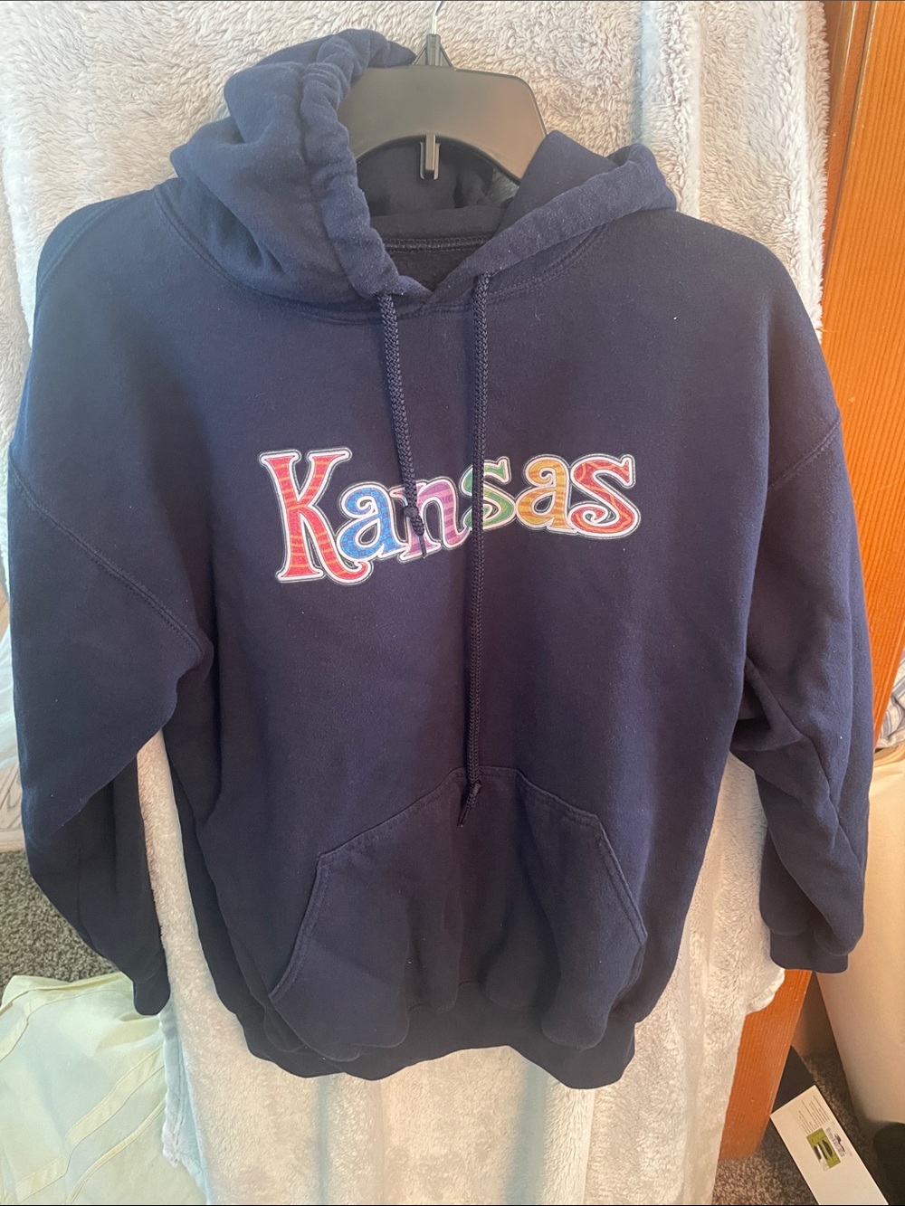 Gildan Navy Heavy Blend Hoodie with Multicolor Logo Accent